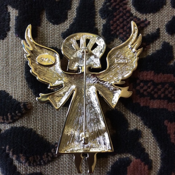 Bob Mackie: Golden Inlaid Enamel Angel Brooch. - Picture 3 of 15